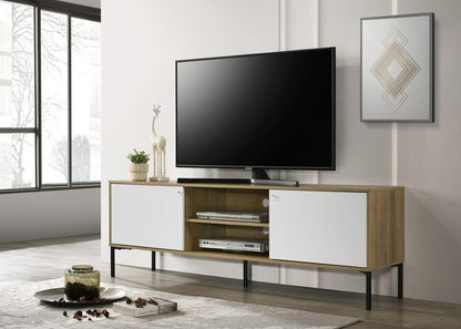 Lilola Home - Burke 70inW White and Oak 2-Door TV Stand-97035 veiw 5