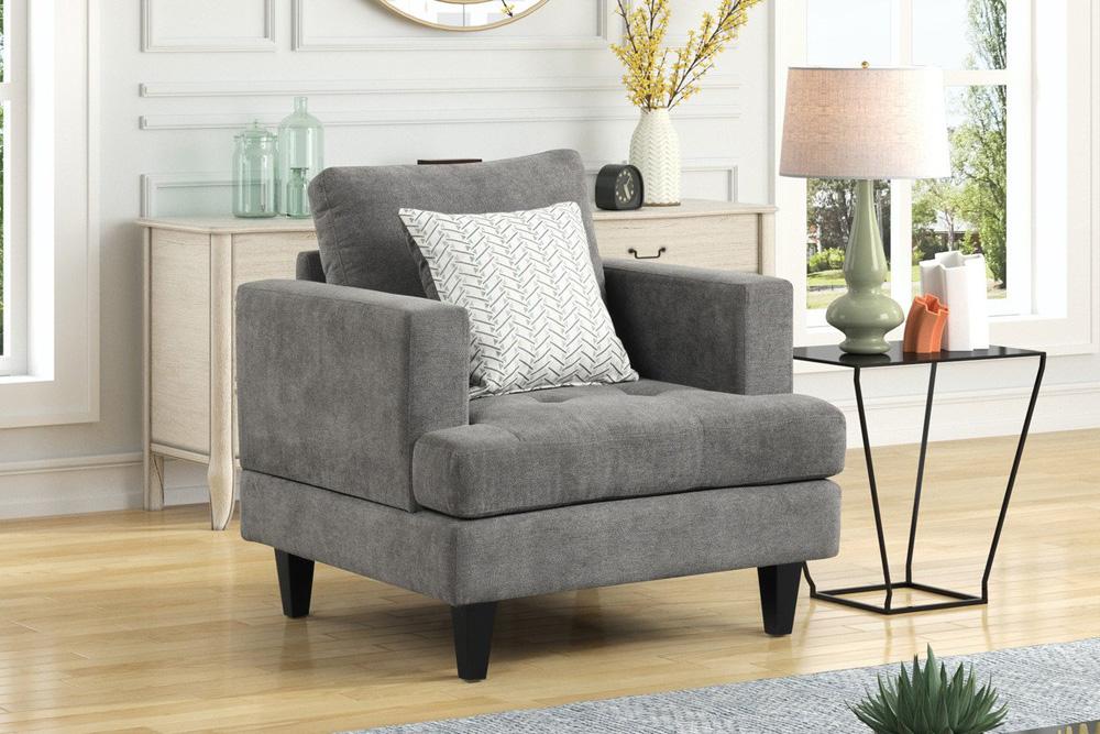 Lilola Home - Callaway 34.5inW Gray Chenille Chair with Throw Pillow-89114-C veiw 4