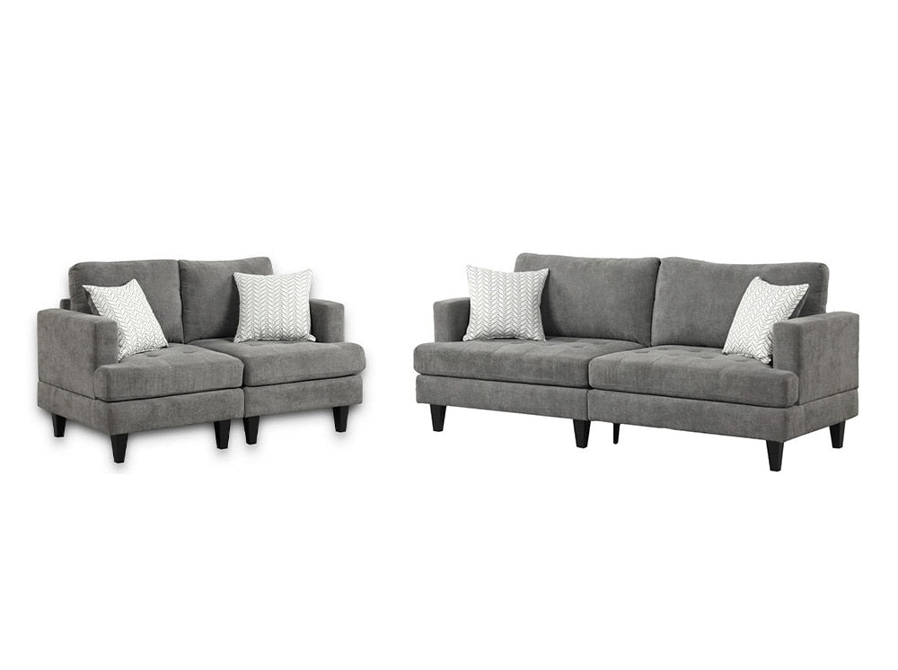 Lilola Home - Callaway 80inW Gray Chenille Sofa Loveseat Living Room Set with Throw Pillows-89114-SL veiw 1