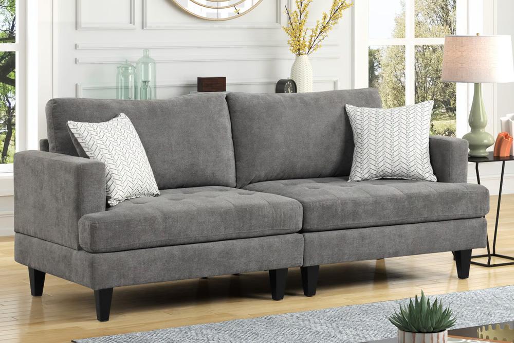 Lilola Home - Callaway 80inW Gray Chenille Sofa with Throw Pillows-89114-S veiw 3