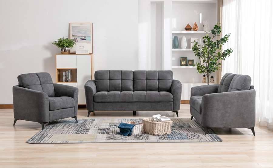 Lilola Home - Callie Gray Velvet Fabric Sofa Loveseat Chair Living Room Set - 89727 veiw 2