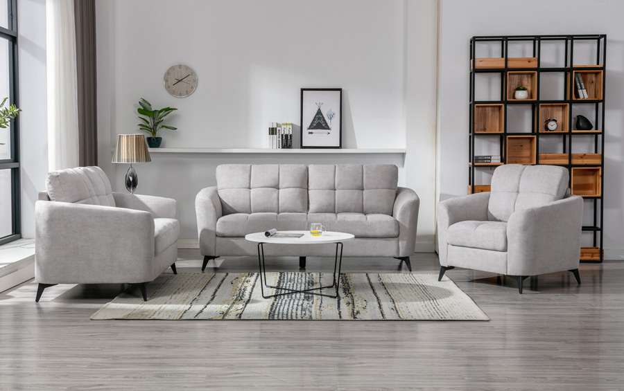 Lilola Home - Callie Light Gray Velvet Fabric Sofa Loveseat Chair Living Room Set - 89727LG veiw 2