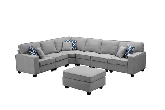 Lilola Home - Casanova Light Gray Linen 7Pc Modular L-Shape Sectional Sofa with Ottoman - 89120-2 veiw 2