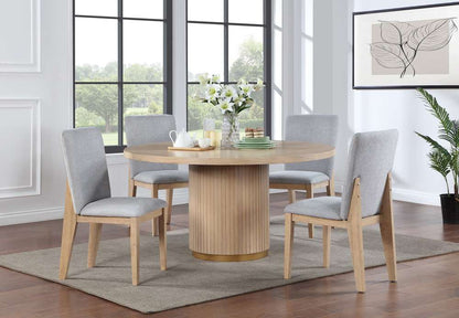 Lilola Home - Caspian 5 Piece 59in Round Oak Finish Dining Table Set with Gray Chairs - 30030-SET veiw 1