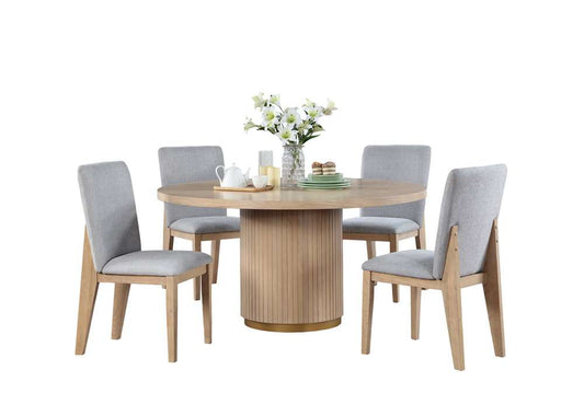 Lilola Home - Caspian 5 Piece 59in Round Oak Finish Dining Table Set with Gray Chairs - 30030-SET veiw 2
