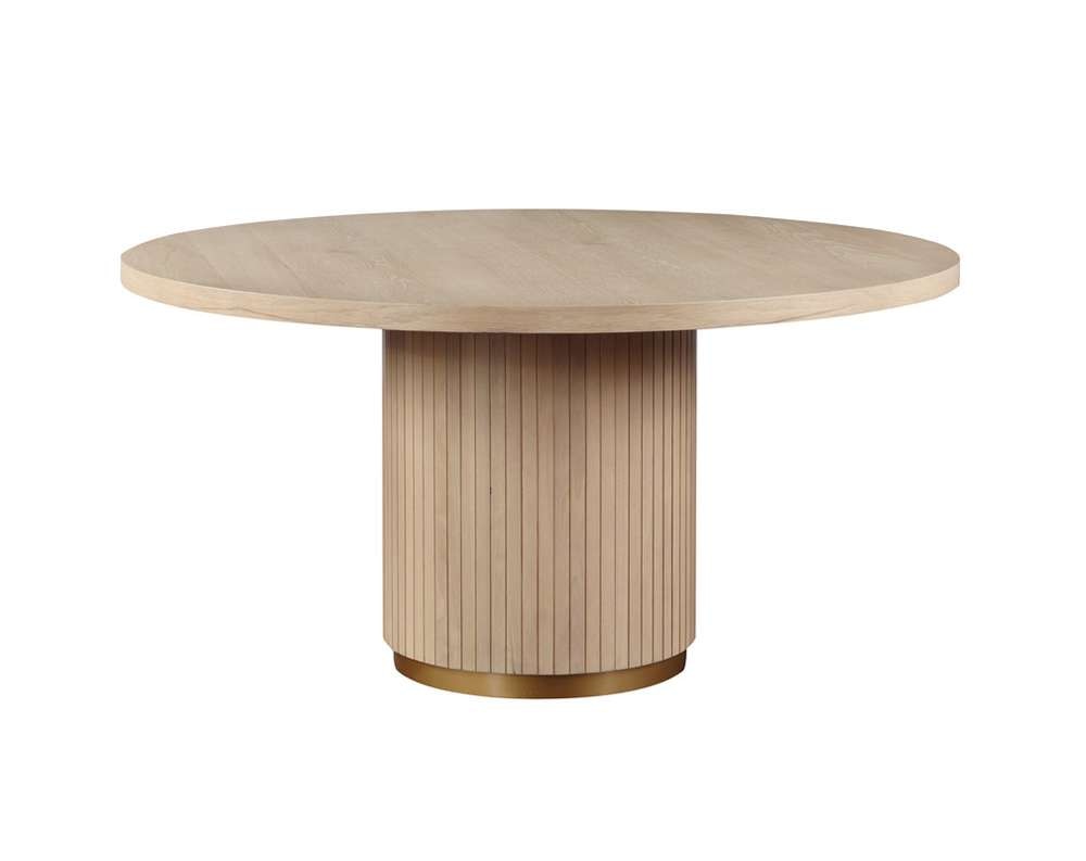 Lilola Home - Caspian 5 Piece 59in Round Oak Finish Dining Table Set with Gray Chairs - 30030-SET veiw 3