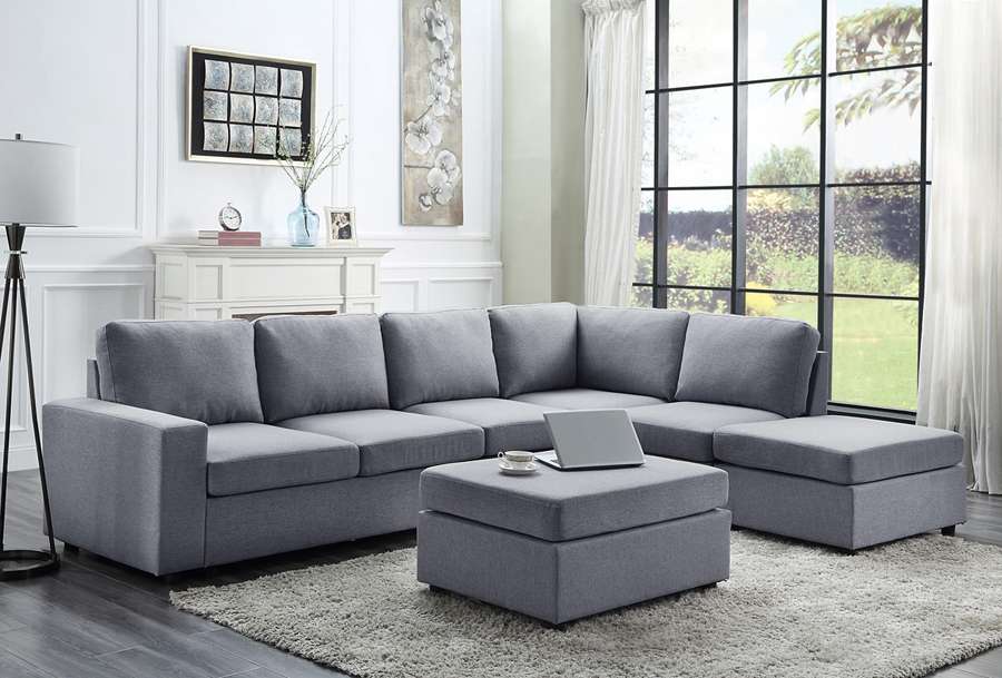 Lilola Home - Cassia Light Gray Linen 7 Seat Reversible Modular Sectional Sofa with Ottoman - 81802-7 veiw 2