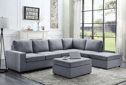 Lilola Home - Cassia Light Gray Linen 7 Seat Reversible Modular Sectional Sofa with Ottoman - 81802-7 veiw 2