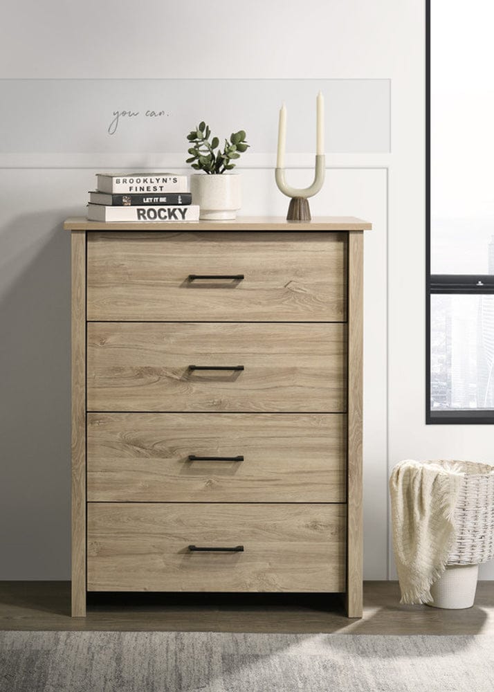 Lilola Home - Celeste 32"W Light Oak Finish 4-Drawer Chest with Black Handles - 58904CH view 1