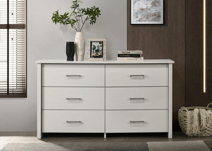 Lilola Home - Celeste 57"W White 6-Drawer Dresser with Silver Handles - 58903DR view 1