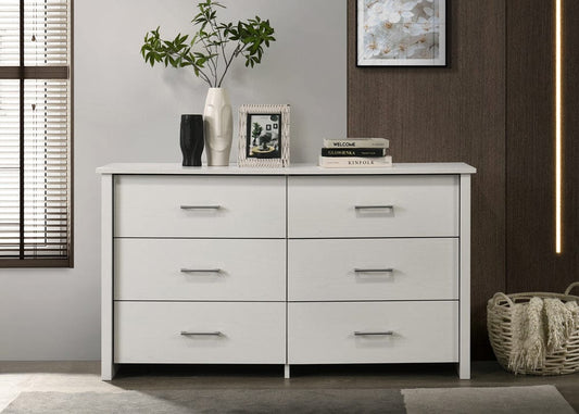 Lilola Home - Celeste 57"W White 6-Drawer Dresser with Silver Handles - 58903DR view 1