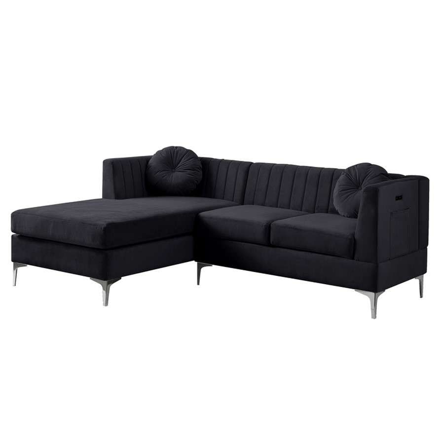 Lilola Home - Chloe Black Velvet Sectional Sofa Chaise with USB Charging Port - 81397 veiw 1
