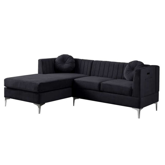 Lilola Home - Chloe Black Velvet Sectional Sofa Chaise with USB Charging Port - 81397 veiw 1