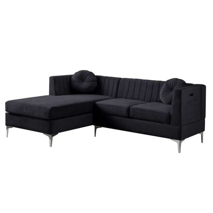 Lilola Home - Chloe Black Velvet Sectional Sofa Chaise with USB Charging Port - 81397 veiw 2