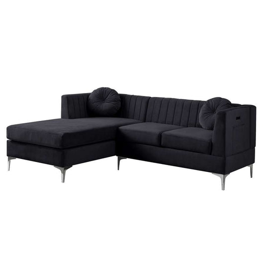 Lilola Home - Chloe Black Velvet Sectional Sofa Chaise with USB Charging Port - 81397 veiw 2