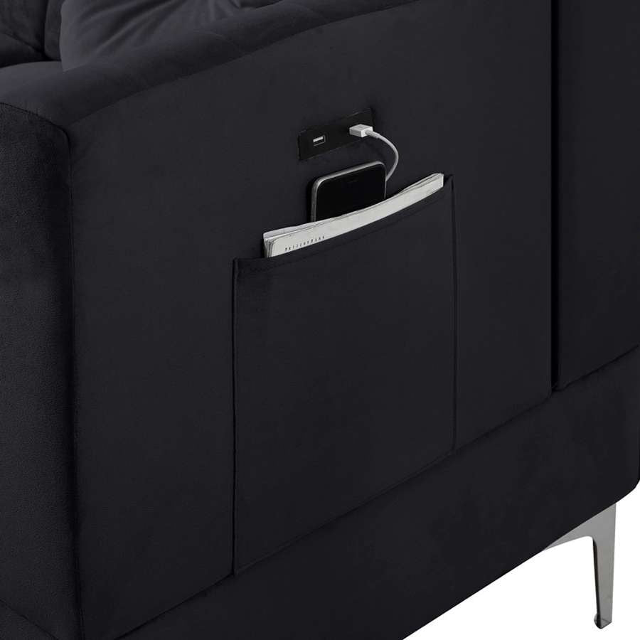 Lilola Home - Chloe Black Velvet Sectional Sofa Chaise with USB Charging Port - 81397 veiw 3