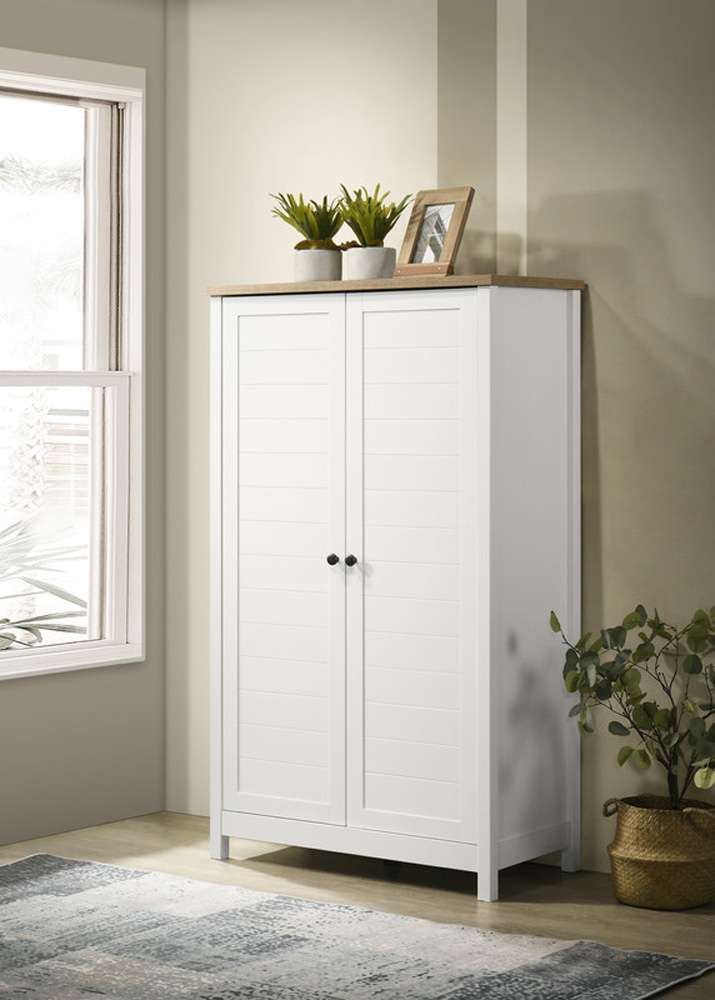 Lilola Home - Claire White Storage Cabinet with Oak Accent Finish and Framed Slatted Panel Design - 96001 veiw 1