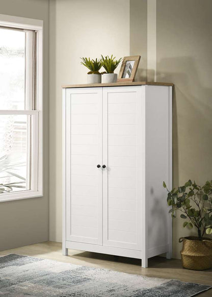 Lilola Home - Claire White Storage Cabinet with Oak Accent Finish and Framed Slatted Panel Design - 96001 veiw 1