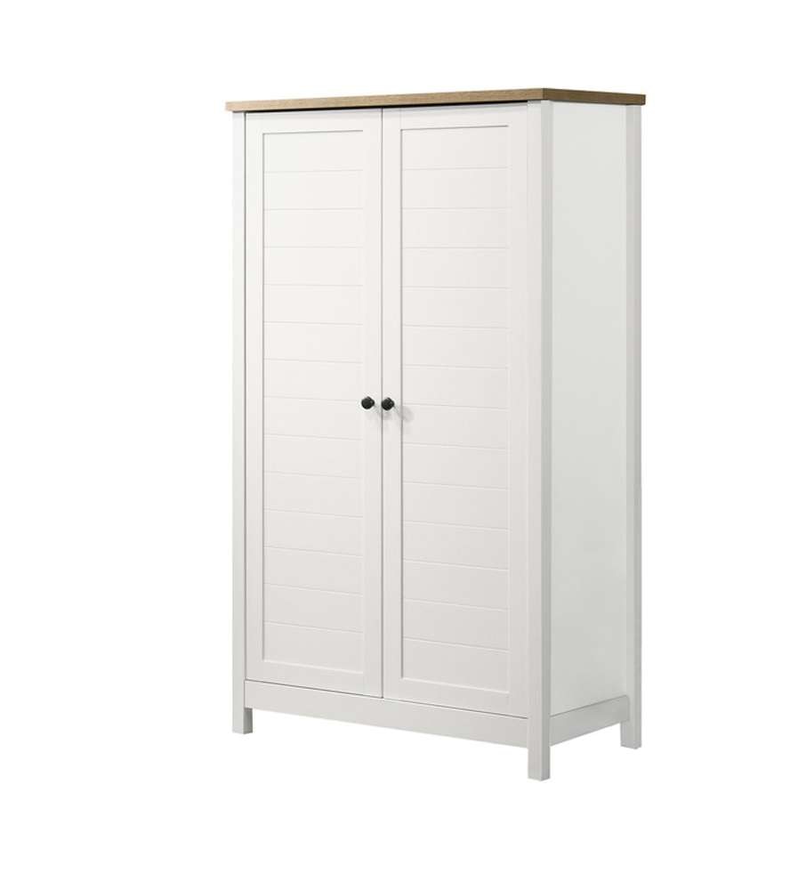 Lilola Home - Claire White Storage Cabinet with Oak Accent Finish and Framed Slatted Panel Design - 96001 veiw 2