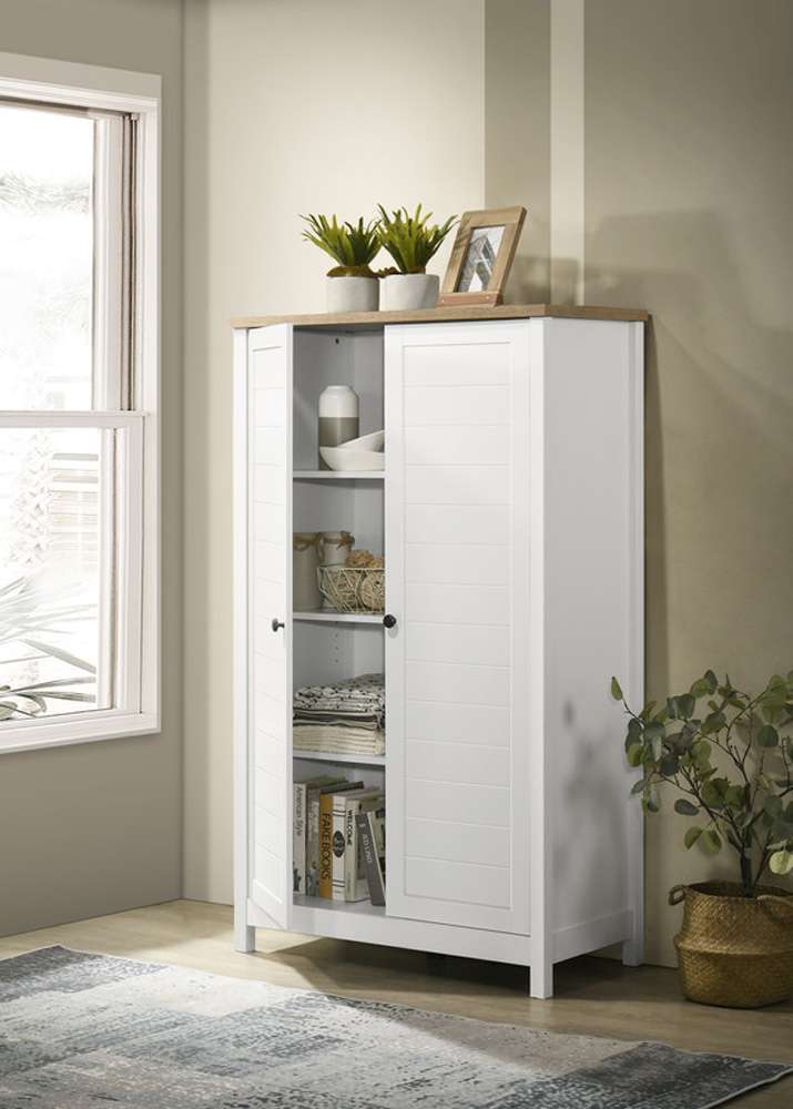 Lilola Home - Claire White Storage Cabinet with Oak Accent Finish and Framed Slatted Panel Design - 96001 veiw 3