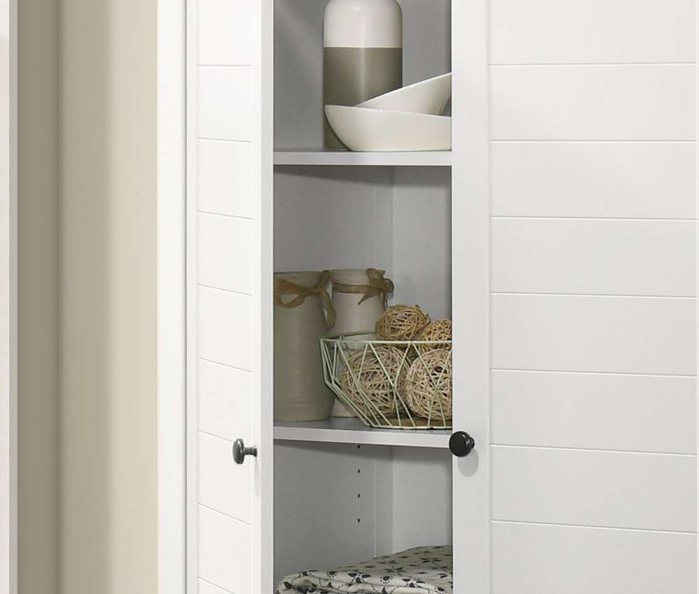 Lilola Home - Claire White Storage Cabinet with Oak Accent Finish and Framed Slatted Panel Design - 96001 veiw 4