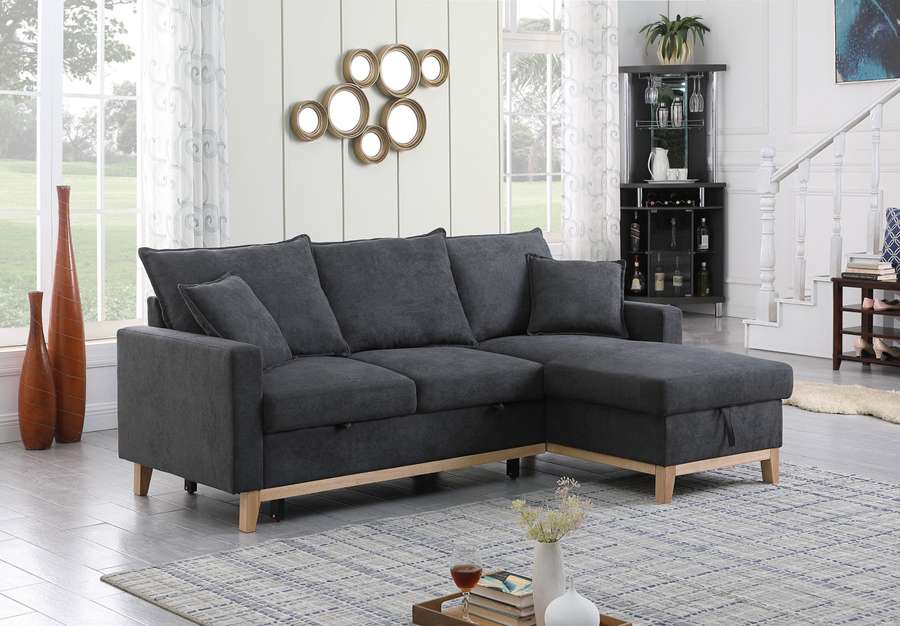Lilola Home - Colton Dark Gray Woven Reversible Sleeper Sectional Sofa with Storage Chaise - 81344 veiw 5