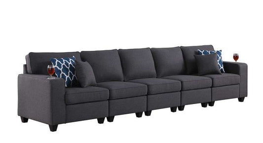 Lilola Home - Cooper Dark Gray Linen 5-Seater Sofa with Cupholder - 89132-18 veiw 1