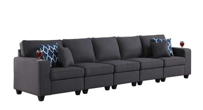 Lilola Home - Cooper Dark Gray Linen 5-Seater Sofa with Cupholder - 89132-18 veiw 2