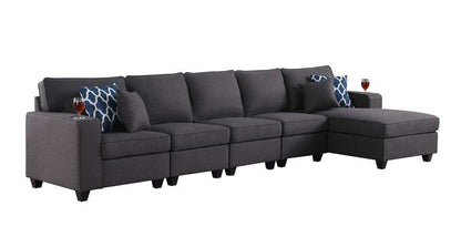 Lilola Home - Cooper Dark Gray Linen 5Pc Sectional Sofa Chaise with Cupholder - 89132-9 veiw 1