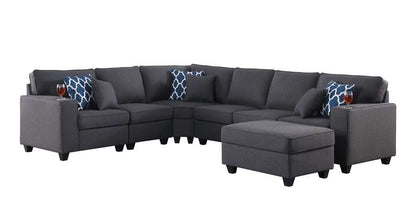 Lilola Home - Cooper Dark Gray Linen 7Pc Reversible L-Shape Sectional Sofa with Ottoman and Cupholder - 89132-2B veiw 2