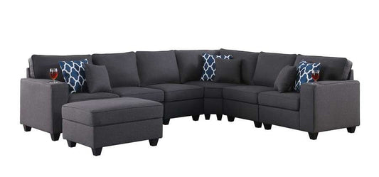 Lilola Home - Cooper Dark Gray Linen 7Pc Reversible L-Shape Sectional Sofa with Ottoman and Cupholder - 89132-2D veiw 1