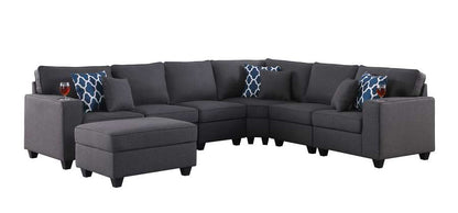 Lilola Home - Cooper Dark Gray Linen 7Pc Reversible L-Shape Sectional Sofa with Ottoman and Cupholder - 89132-2D veiw 2