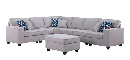 Lilola Home - Cooper Light Gray Linen 7Pc Reversible L-Shape Sectional Sofa with Ottoman and Cupholder - 89131-2A veiw 1