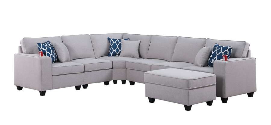 Lilola Home - Cooper Light Gray Linen 7Pc Reversible L-Shape Sectional Sofa with Ottoman and Cupholder - 89131-2B veiw 2