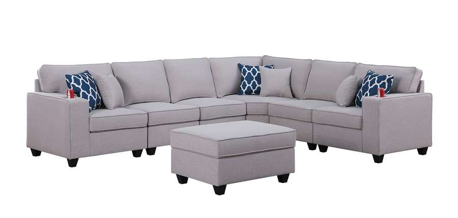 Lilola Home - Cooper Light Gray Linen 7Pc Reversible L-Shape Sectional Sofa with Ottoman and Cupholder - 89131-2C veiw 1