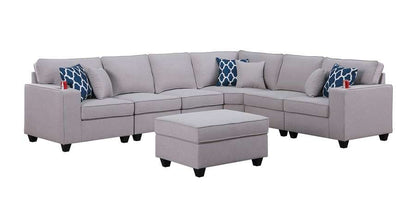 Lilola Home - Cooper Light Gray Linen 7Pc Reversible L-Shape Sectional Sofa with Ottoman and Cupholder - 89131-2C veiw 1