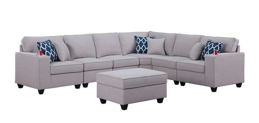 Lilola Home - Cooper Light Gray Linen 7Pc Reversible L-Shape Sectional Sofa with Ottoman and Cupholder - 89131-2C veiw 1