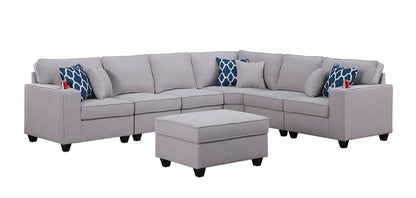 Lilola Home - Cooper Light Gray Linen 7Pc Reversible L-Shape Sectional Sofa with Ottoman and Cupholder - 89131-2C veiw 2