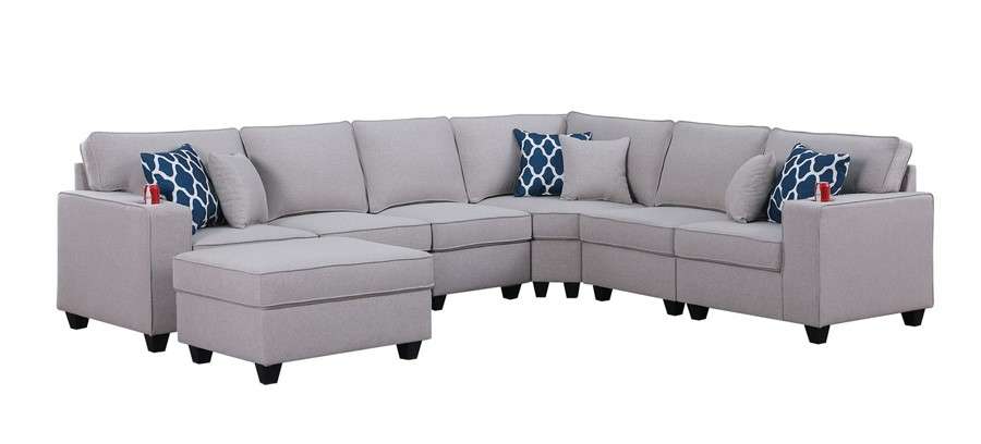 Lilola Home - Cooper Light Gray Linen 7Pc Reversible L-Shape Sectional Sofa with Ottoman and Cupholder - 89131-2D veiw 1