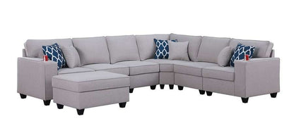 Lilola Home - Cooper Light Gray Linen 7Pc Reversible L-Shape Sectional Sofa with Ottoman and Cupholder - 89131-2D veiw 1