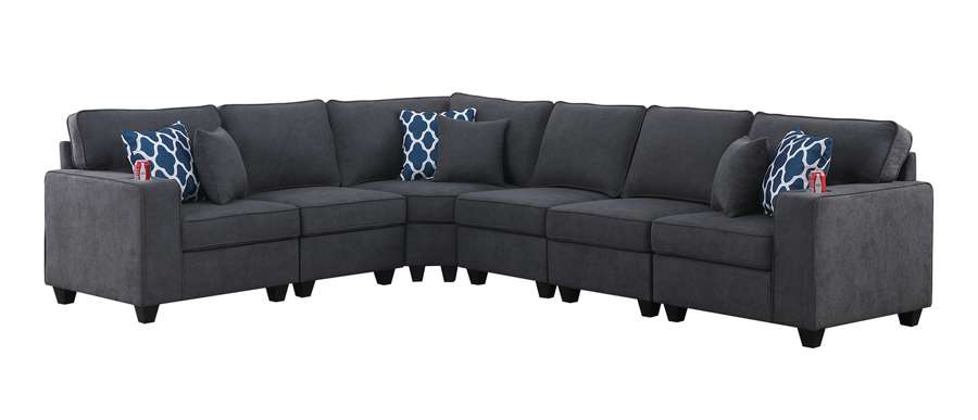 Lilola Home - Cooper Stone Gray Woven Fabric 6Pc Reversible L-Shape Sectional Sofa with Cupholder - 89133-4A veiw 2