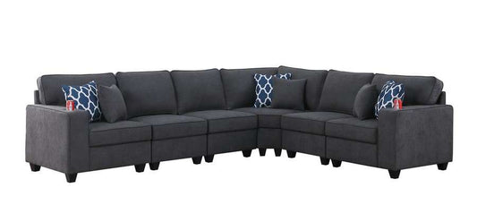Lilola Home - Cooper Stone Gray Woven Fabric 6Pc Reversible L-Shape Sectional Sofa with Cupholder - 89133-4B veiw 1