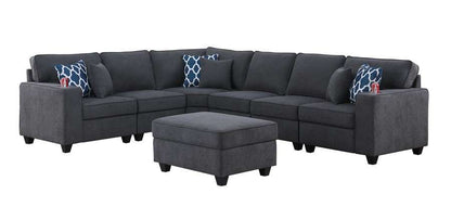 Lilola Home - Cooper Stone Gray Woven Fabric 7Pc Reversible L-Shape Sectional Sofa with Ottoman and Cupholder - 89133-2A veiw 1