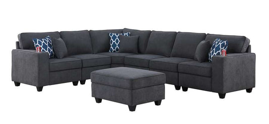 Lilola Home - Cooper Stone Gray Woven Fabric 7Pc Reversible L-Shape Sectional Sofa with Ottoman and Cupholder - 89133-2A veiw 2