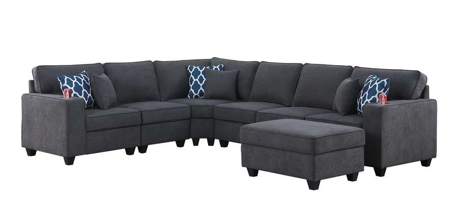 Lilola Home - Cooper Stone Gray Woven Fabric 7Pc Reversible L-Shape Sectional Sofa with Ottoman and Cupholder - 89133-2B veiw 1