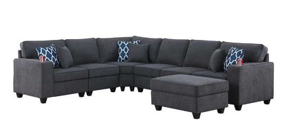Lilola Home - Cooper Stone Gray Woven Fabric 7Pc Reversible L-Shape Sectional Sofa with Ottoman and Cupholder - 89133-2B veiw 1