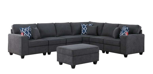 Lilola Home - Cooper Stone Gray Woven Fabric 7Pc Reversible L-Shape Sectional Sofa with Ottoman and Cupholder - 89133-2C veiw 1