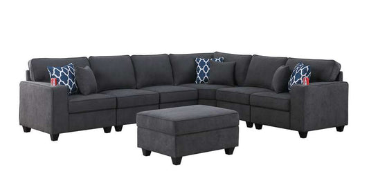 Lilola Home - Cooper Stone Gray Woven Fabric 7Pc Reversible L-Shape Sectional Sofa with Ottoman and Cupholder - 89133-2C veiw 2