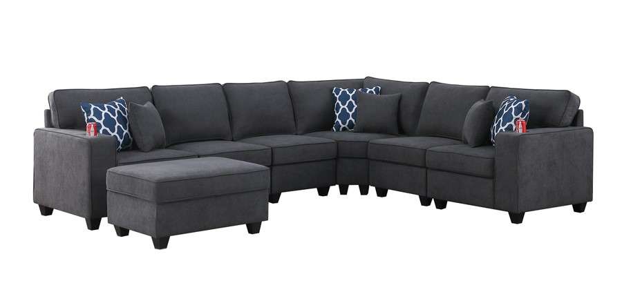 Lilola Home - Cooper Stone Gray Woven Fabric 7Pc Reversible L-Shape Sectional Sofa with Ottoman and Cupholder - 89133-2D veiw 1