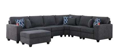 Lilola Home - Cooper Stone Gray Woven Fabric 7Pc Reversible L-Shape Sectional Sofa with Ottoman and Cupholder - 89133-2D veiw 1